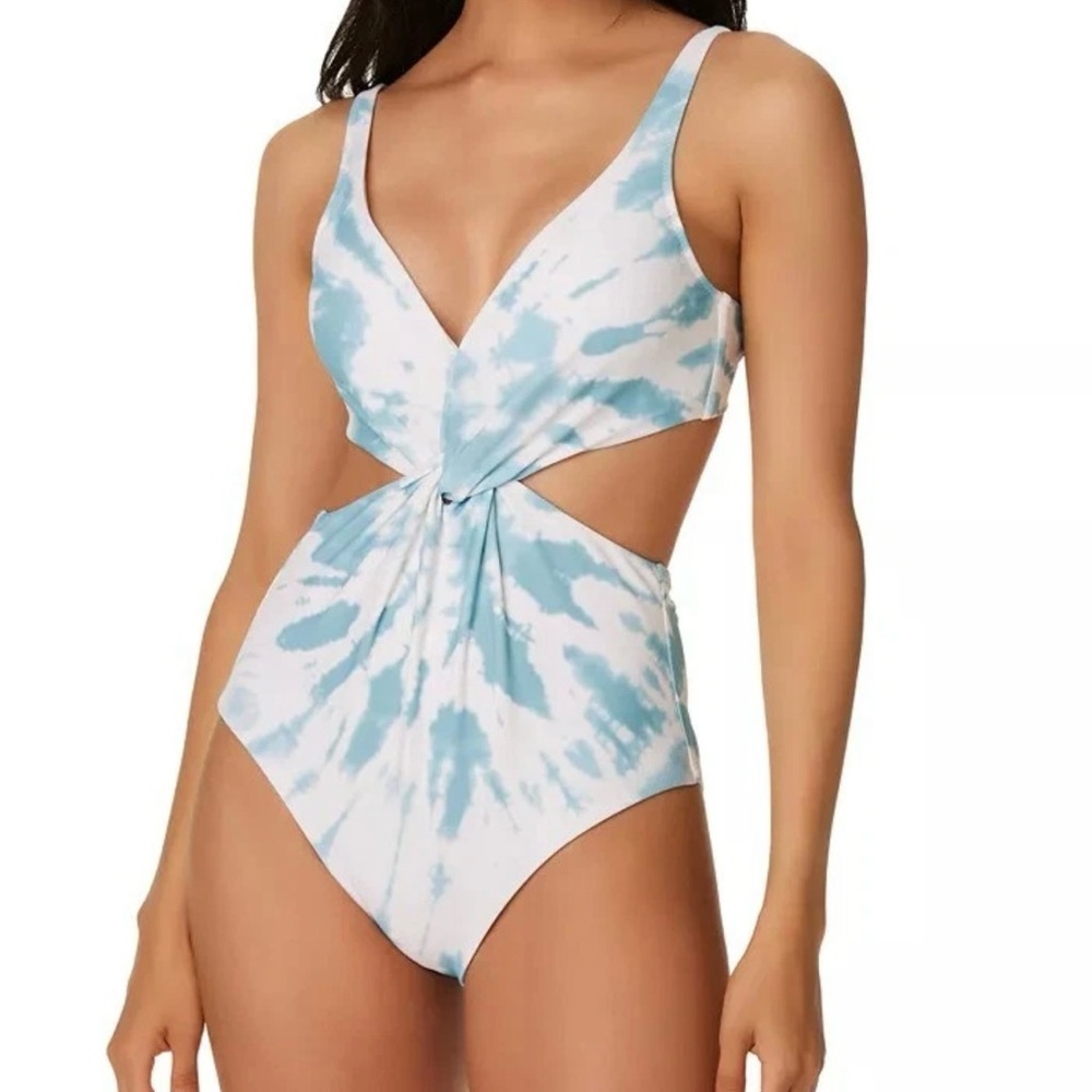 Bar III ABALONE BLUE Spiraling Twist-Front Monokini One-Piece Swimsuit US Small - Picture 2 of 13